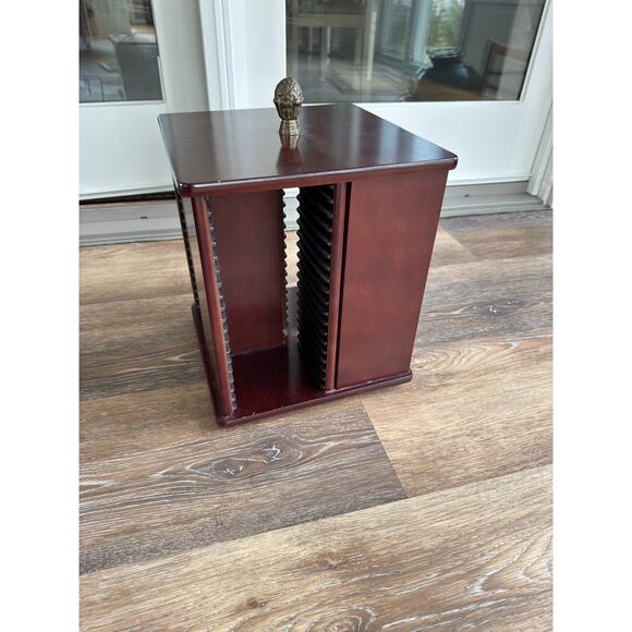 Bombay Company Rotating Wood 64 DVD CD Case Holder Storage Rack Carousel 15x12” - Picture 1 of 4